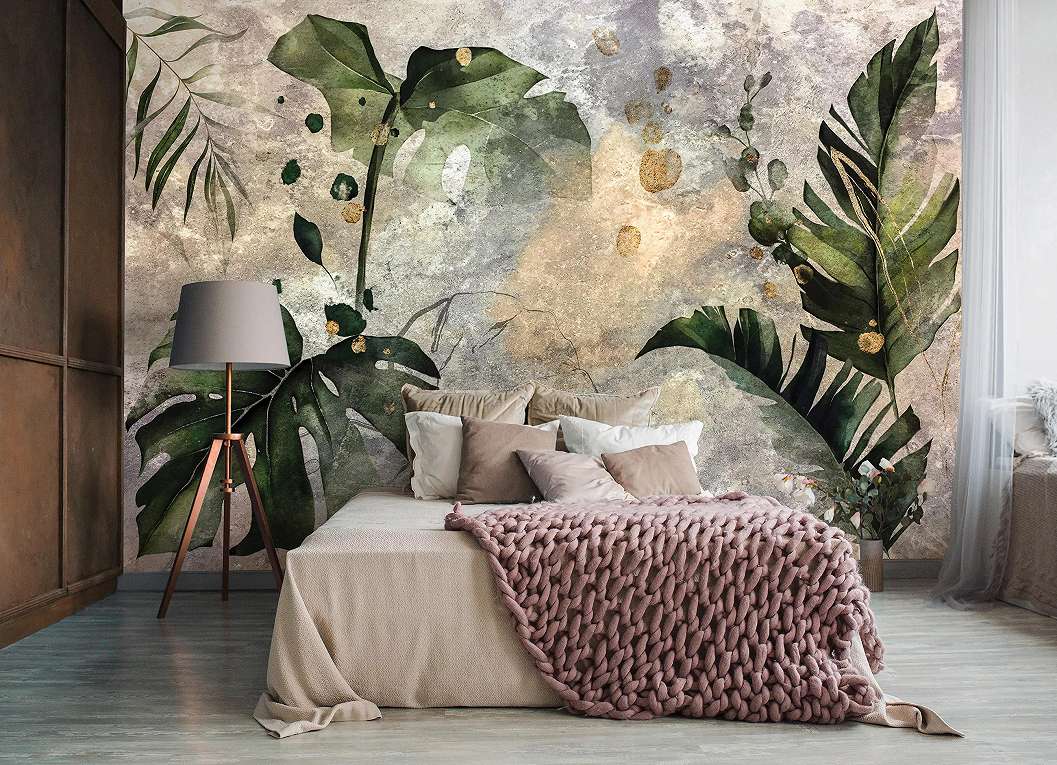 Loft hangulatú botanikus mintás vlies fotótapéta 368x254 vlies